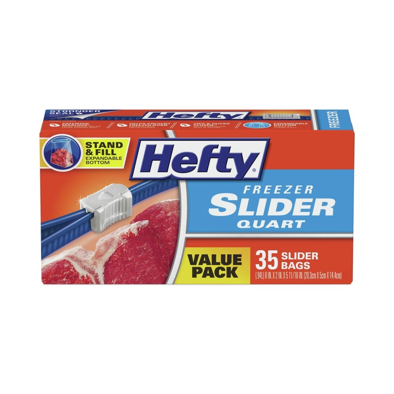Hefty 7 in. x 8 in. 32 oz. Slider Stand and Fill Freezer Storage Bags - Clear (35/Box)